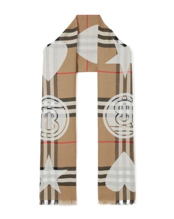 Burberry Women's Montage Printed Silk And Wool Blend Scarf Apricot